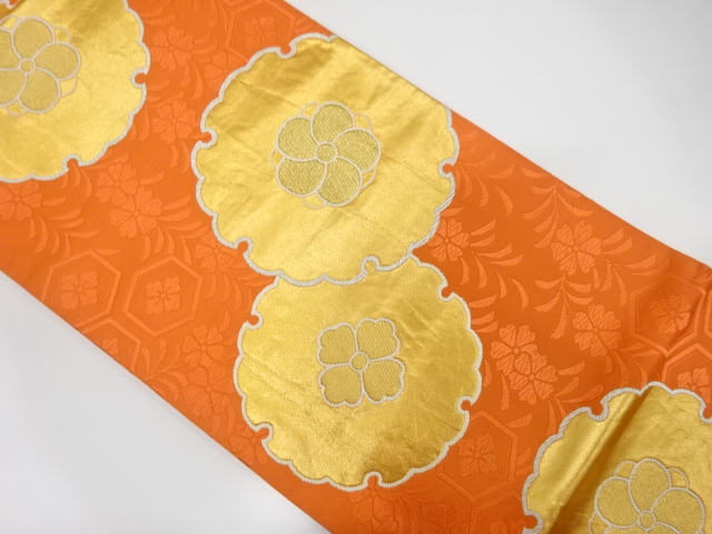 雪輪に花模様織出し袋帯